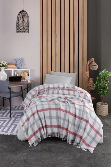 Warm Soft Gri-Kırmızı Tek Kişilik Battaniye