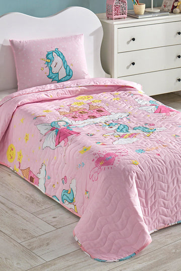 Unicorn Dreams Pembe Tek Kişilik Yatak Örtüsü