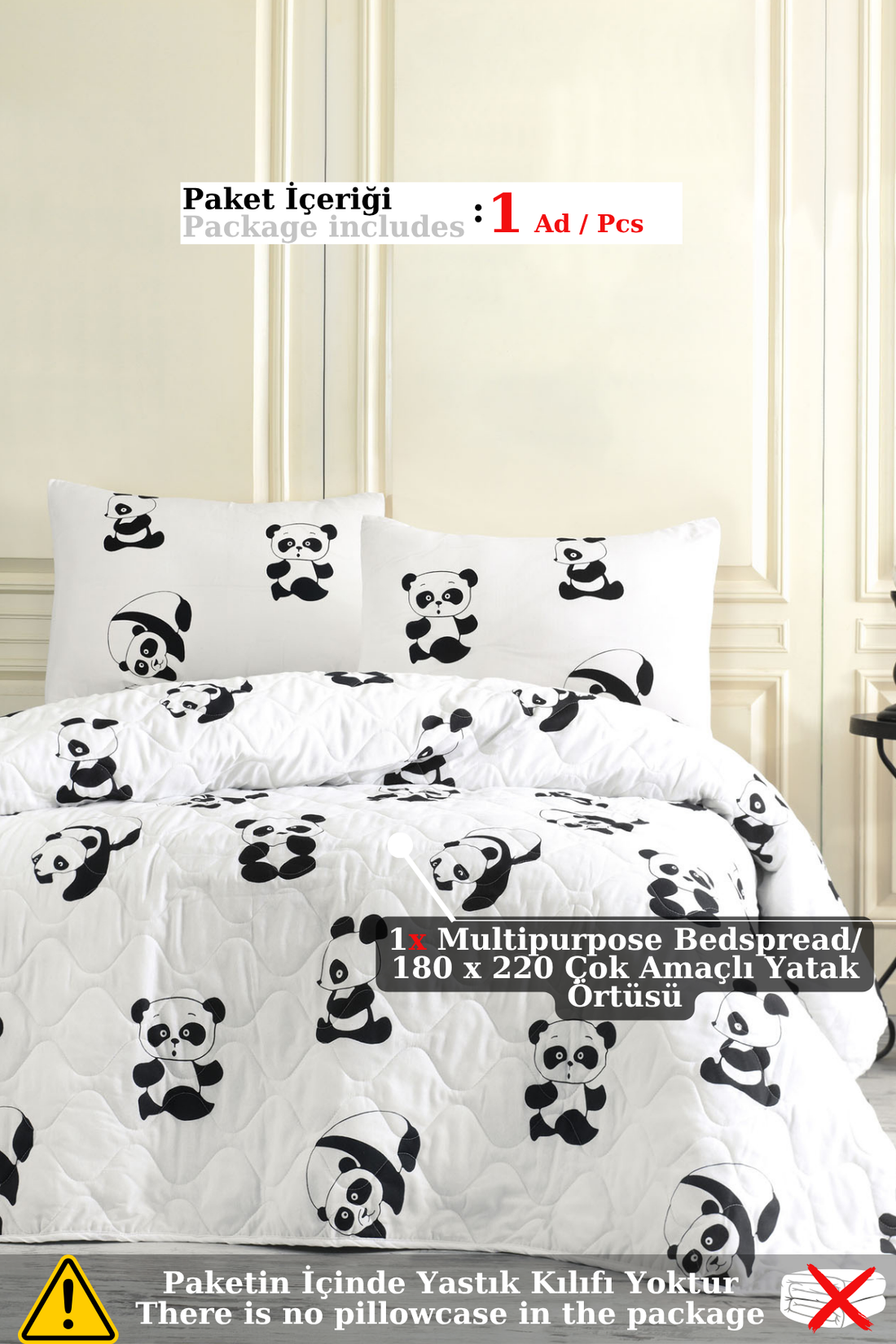 Panda Beyaz Tek Kişilik Yatak Örtüsü