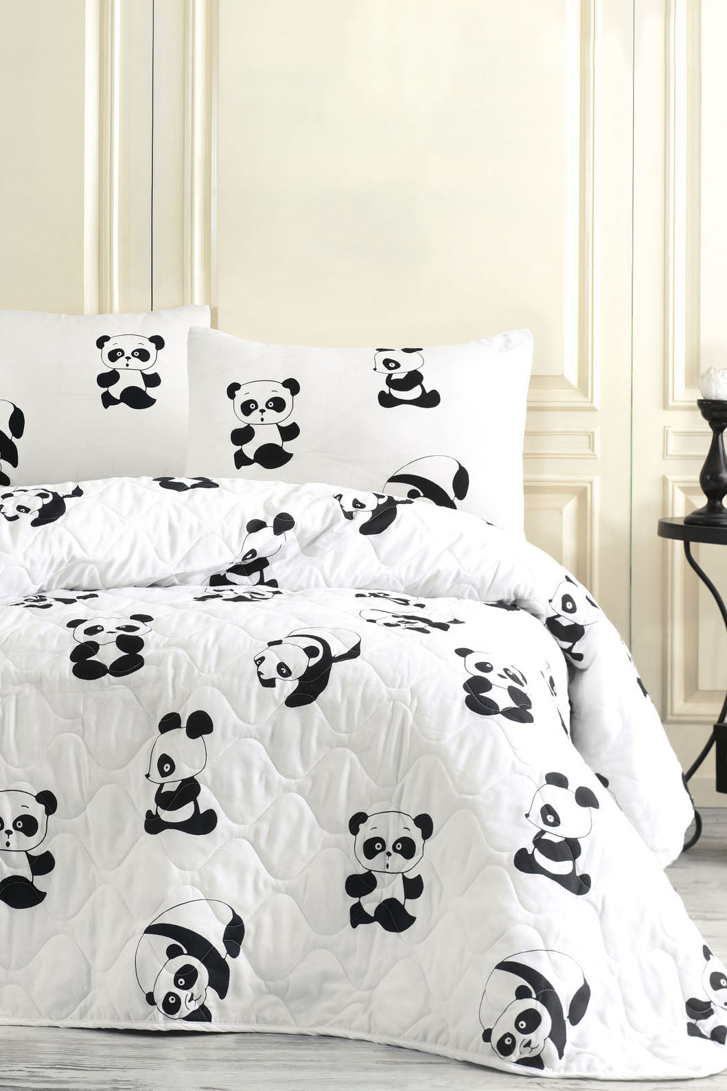 Panda Beyaz Tek Kişilik Yatak Örtüsü