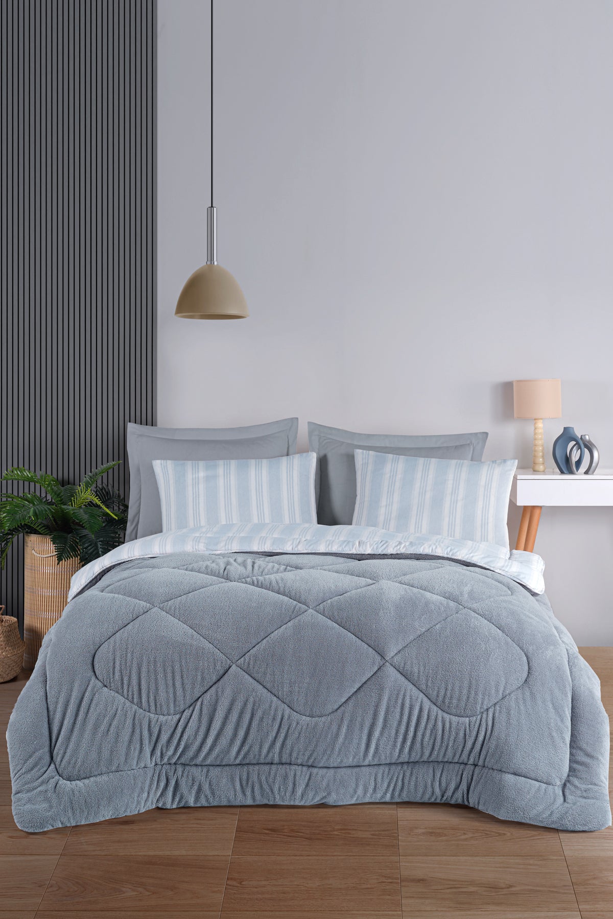 Soft Line Gri Çift Kişilik Uyku Seti