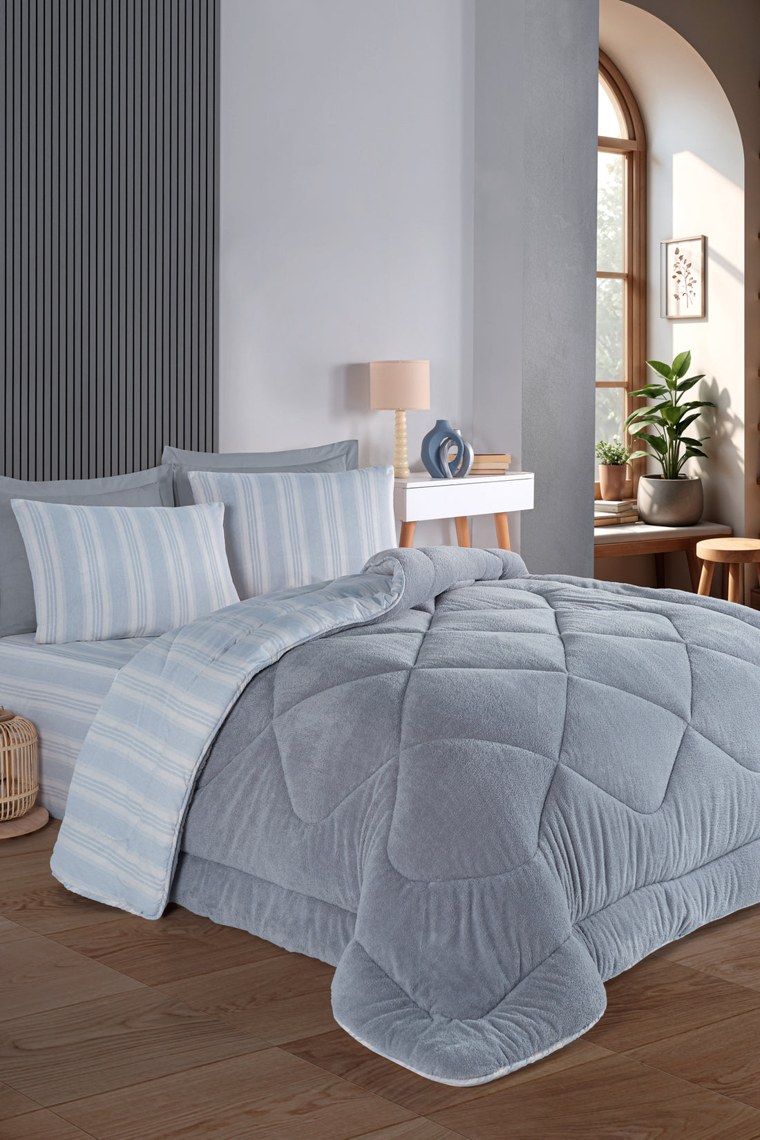 Soft Line Gri Çift Kişilik Uyku Seti