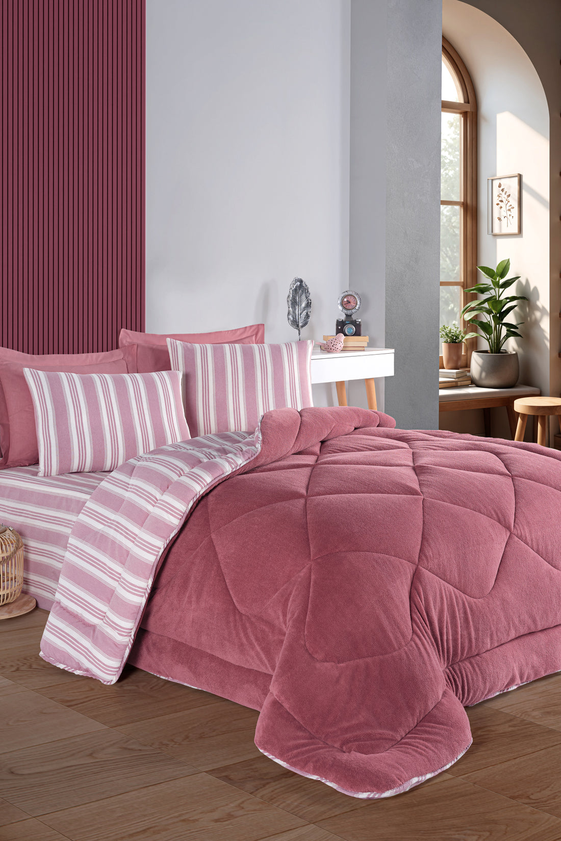Soft Line Bordo Çift Kişilik Uyku Seti