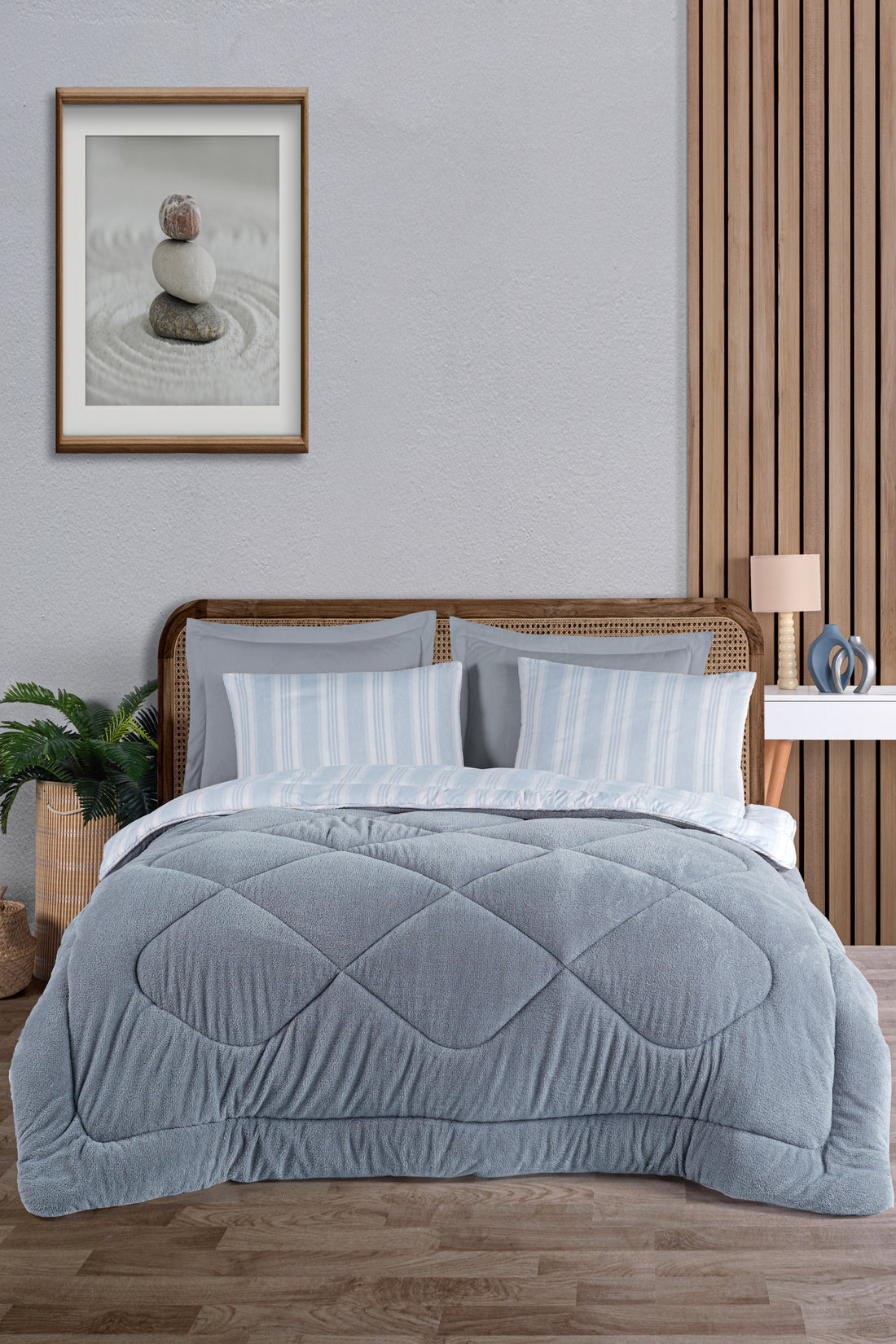Soft Line Gri Çift Kişilik Yorgan Seti