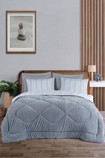 Soft Line Gri Çift Kişilik Yorgan Seti