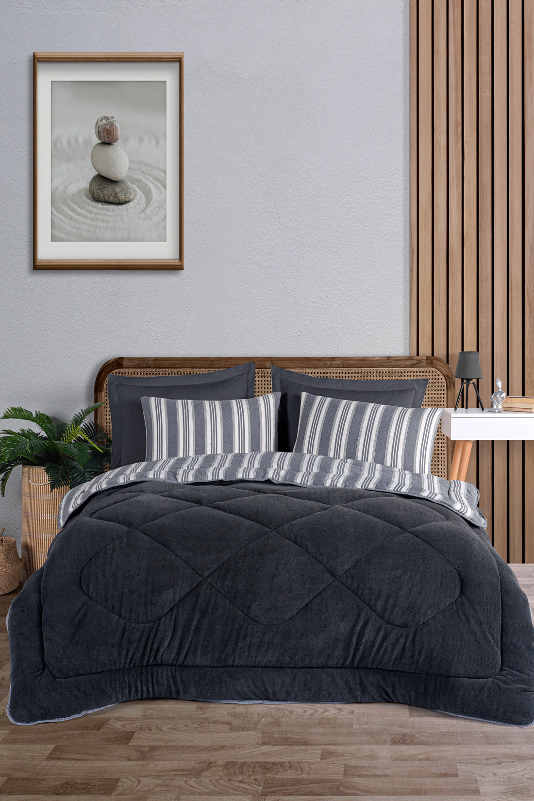 Soft Line Antrasit Çift Kişilik Yorgan Seti
