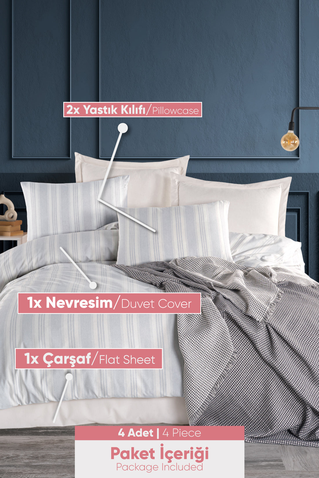 Soft Line Gri Çift Kişilik Nevresim Takımı
