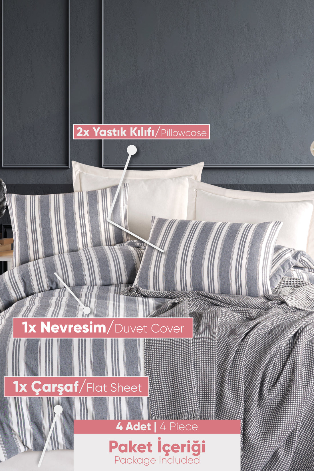 Soft Line Antrasit Çift Kişilik Nevresim Takımı