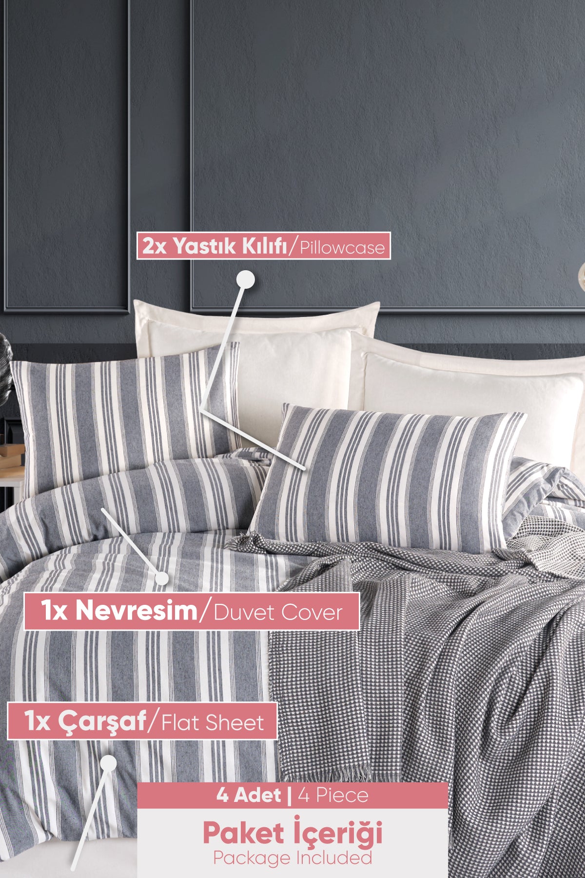 Soft Line Antrasit Çift Kişilik Nevresim Takımı