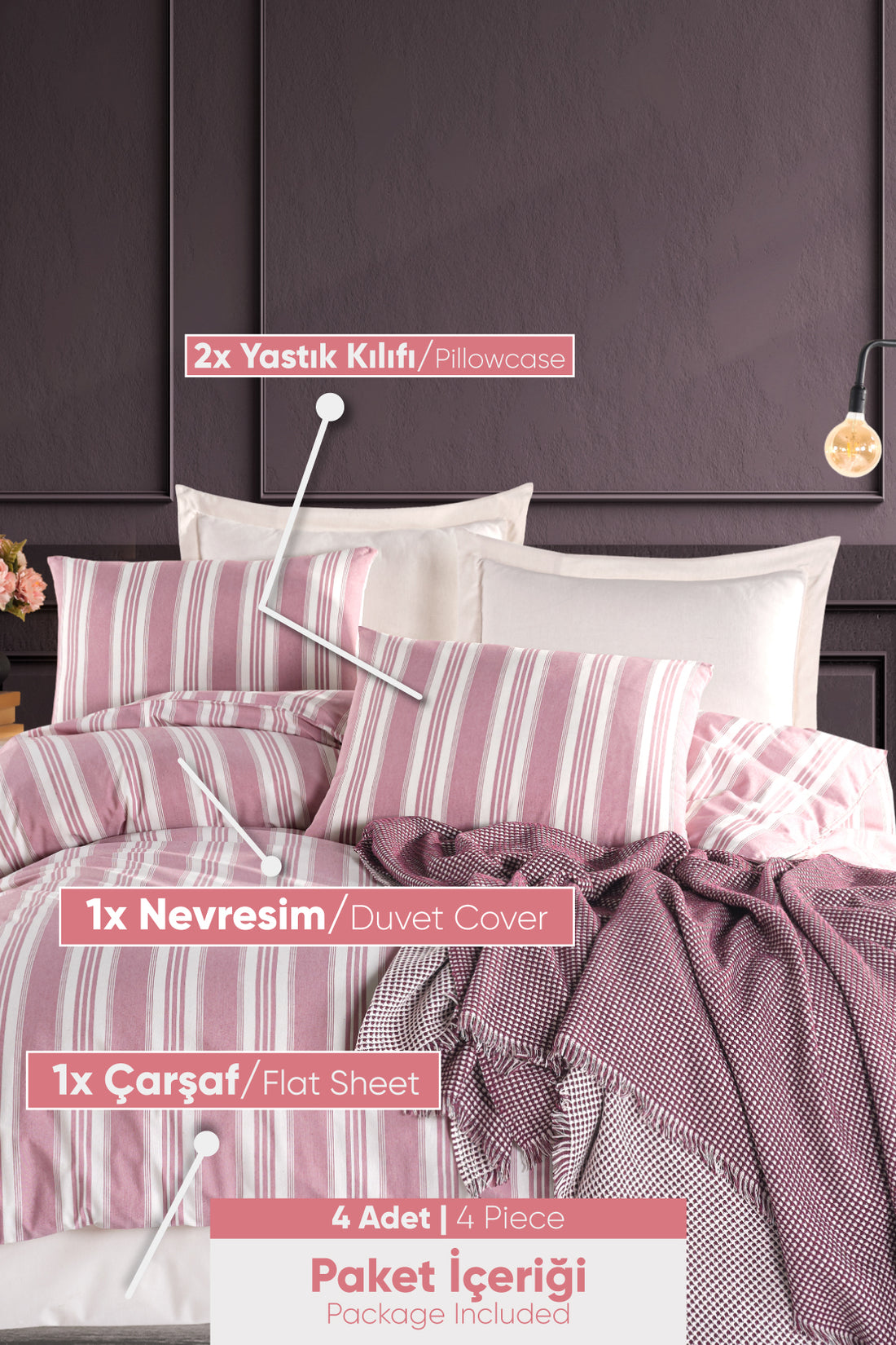 Soft Line Bordo Çift Kişilik Nevresim Takımı