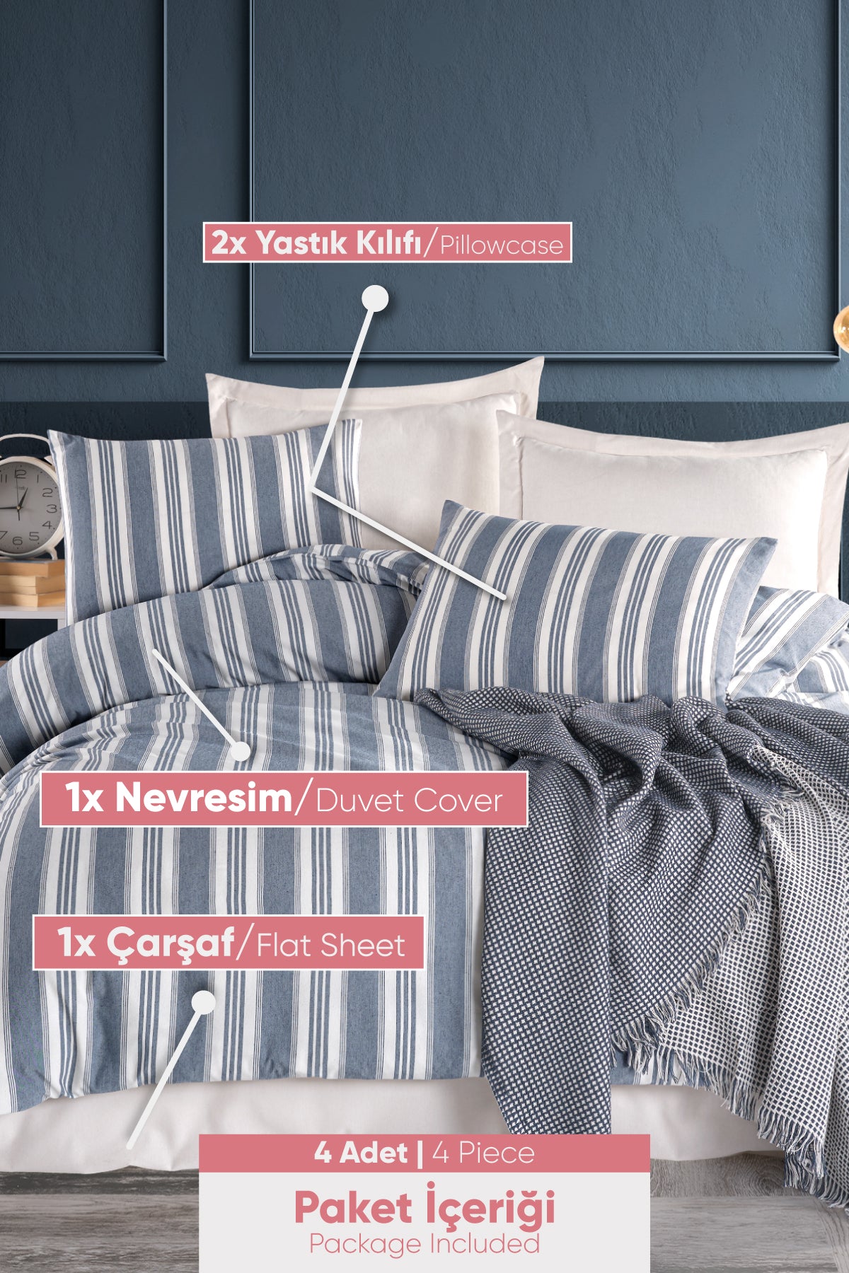 Soft Line Lacivert Çift Kişilik Nevresim Takımı