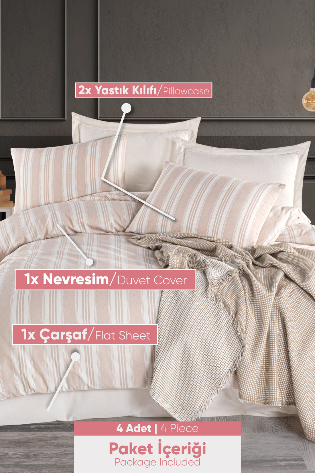 Soft Line Bej Çift Kişilik Nevresim Takımı