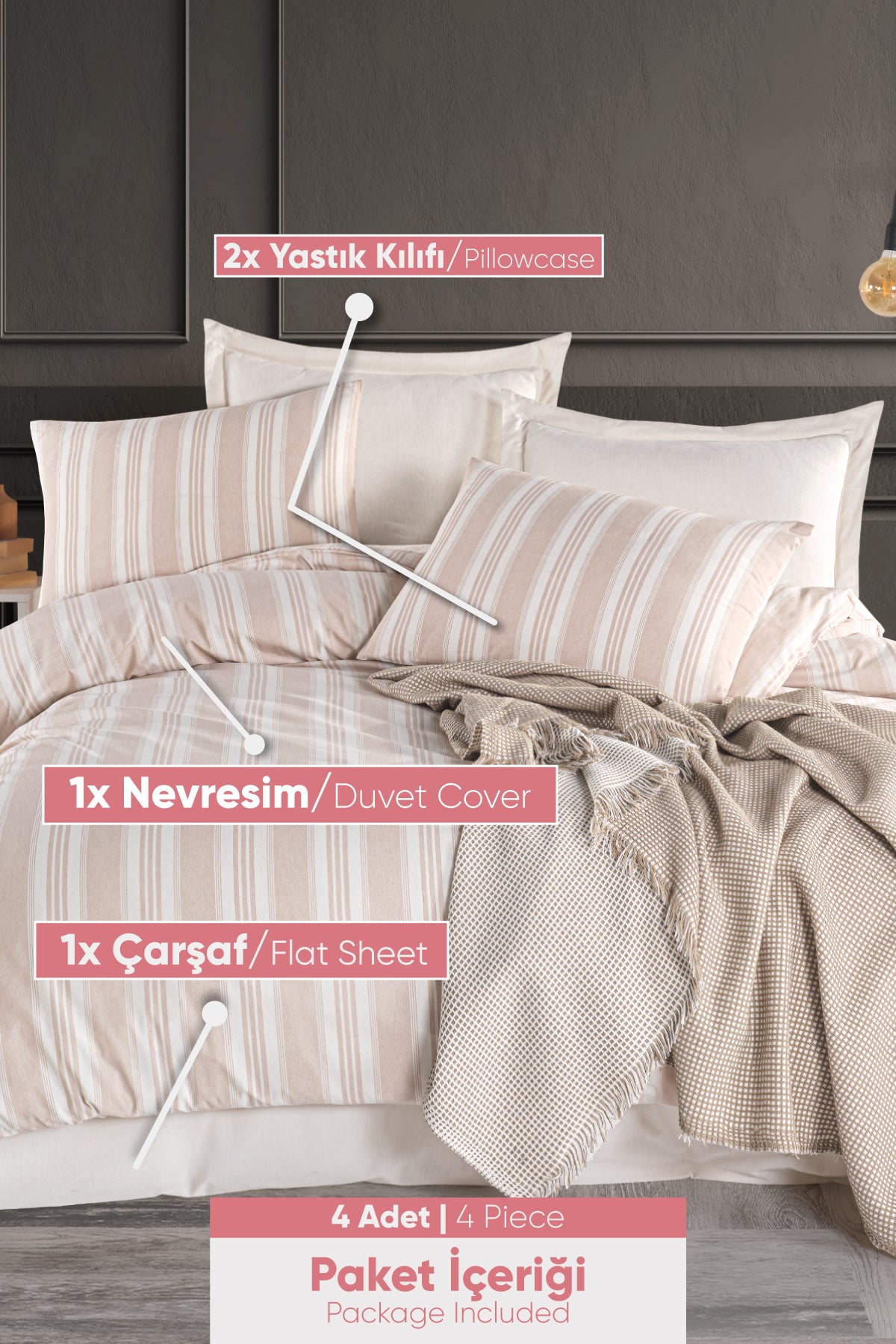 Soft Line Bej Çift Kişilik Nevresim Takımı