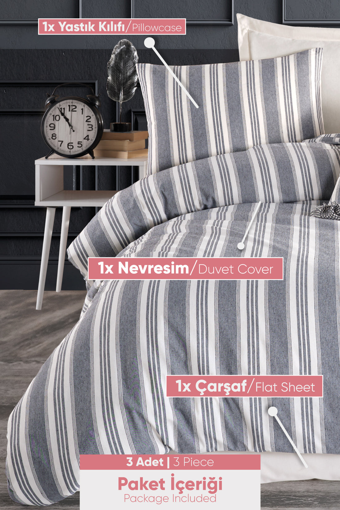 Soft Line Antrasit Tek Kişilik Nevresim Takımı