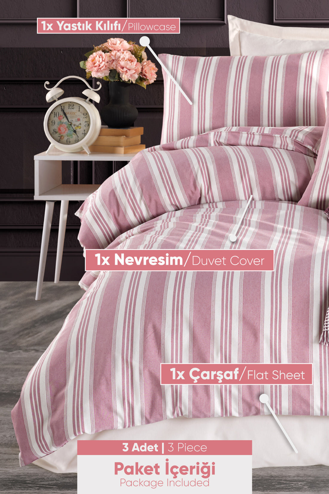 Soft Line Bordo Tek Kişilik Nevresim Takımı