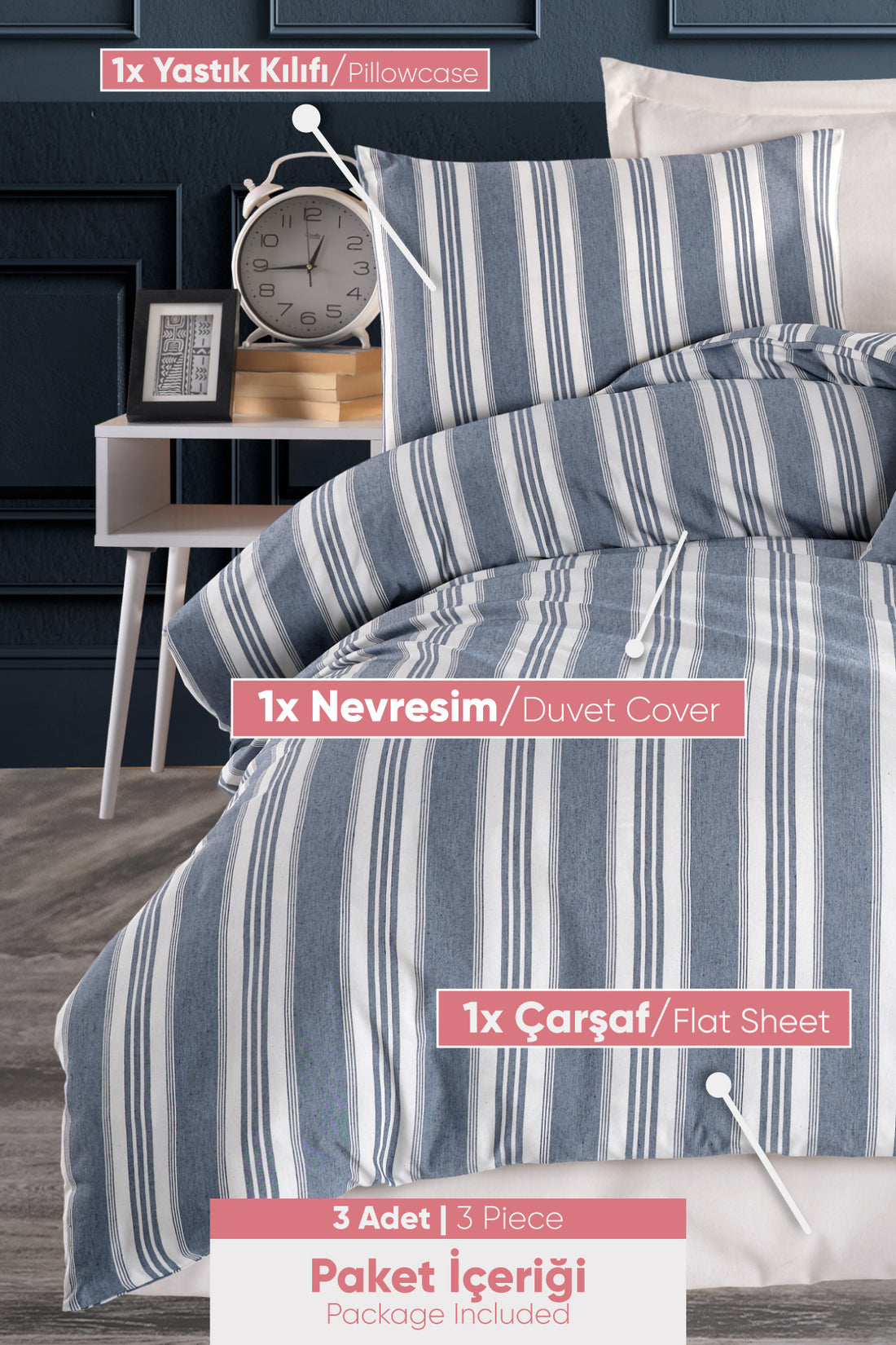 Soft Line Lacivert Tek Kişilik Nevresim Takımı