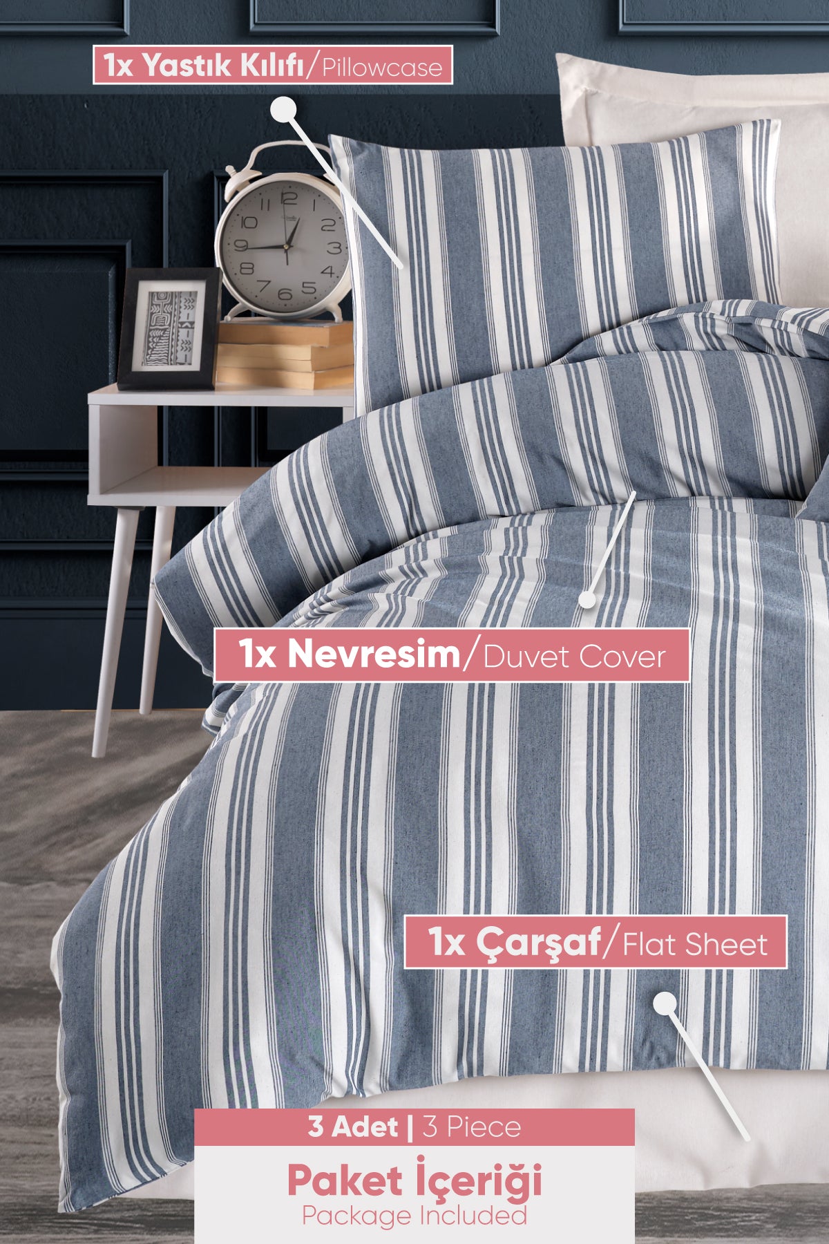 Soft Line Lacivert Tek Kişilik Nevresim Takımı