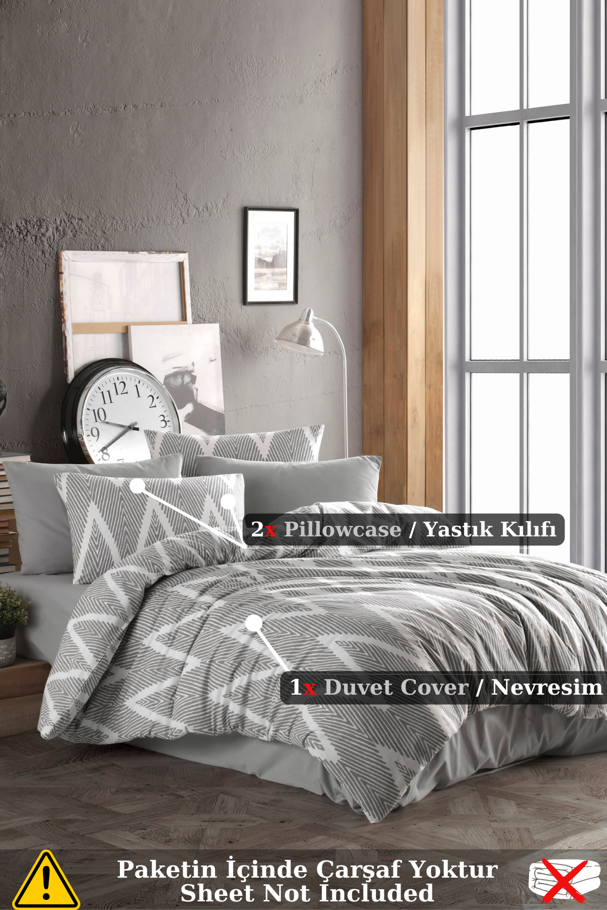 Olivia Gri Çift Kişilik Nevresim Seti