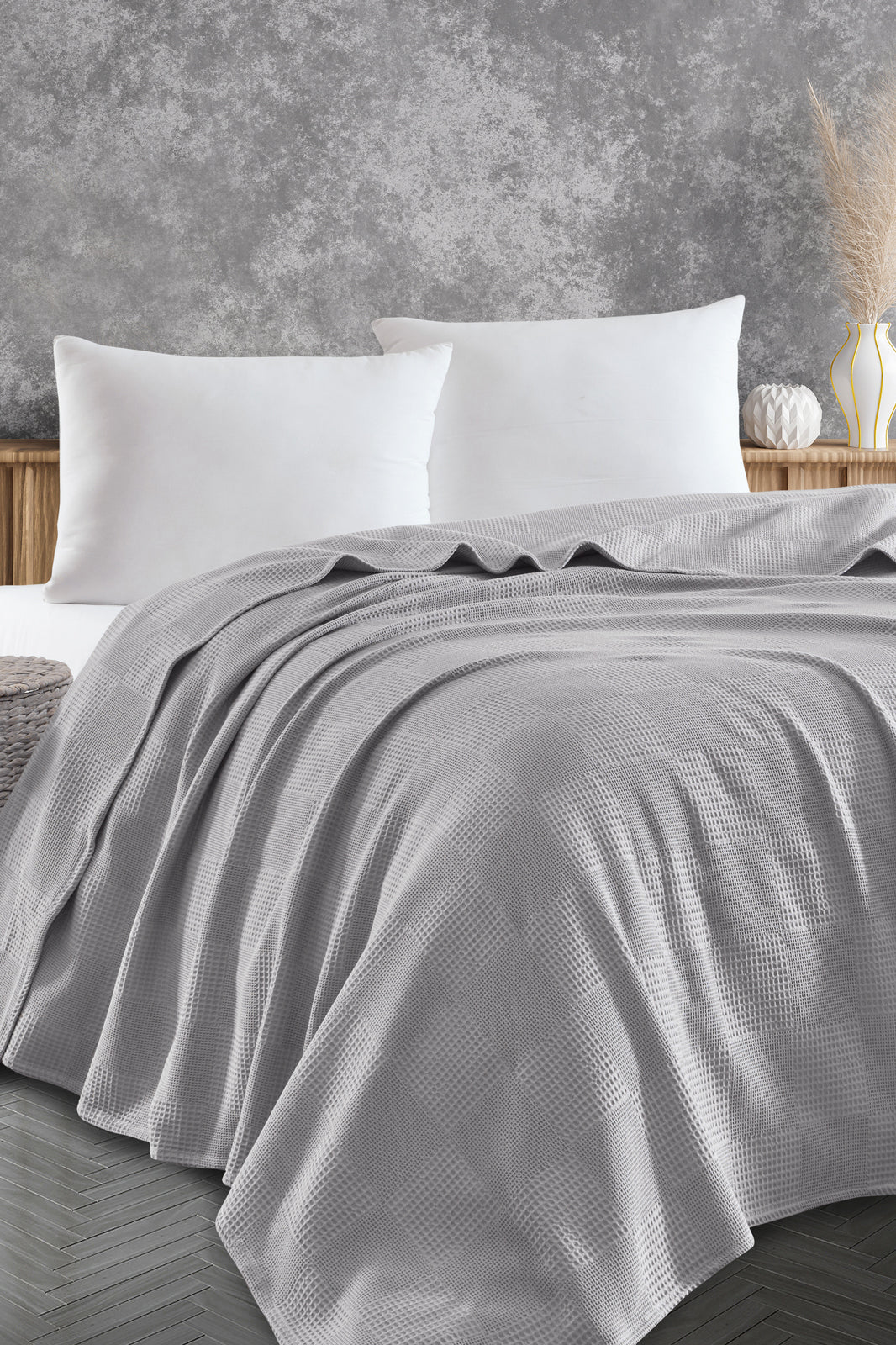 Weave Gri Çift Kişilik %100 Pamuk Pike