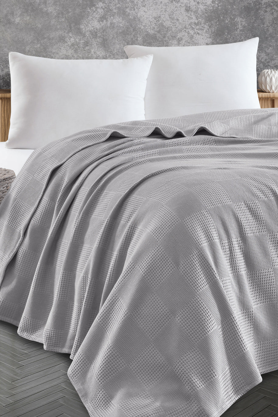 Weave Gri Çift Kişilik %100 Pamuk Pike