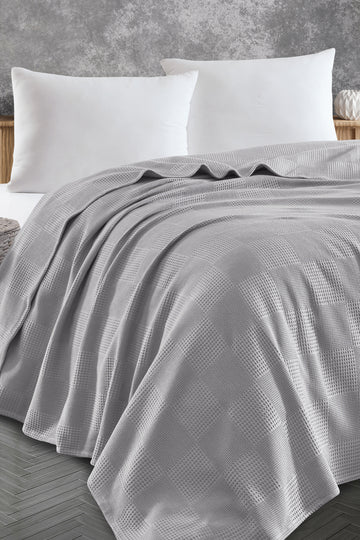 Weave Gri Çift Kişilik %100 Pamuk Pike
