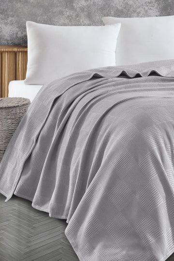 Weave Gri Tek Kişilik %100 Pamuk Pike