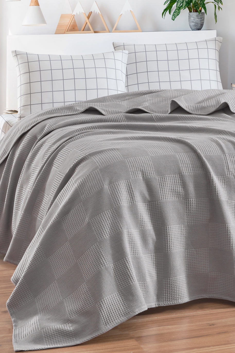 Weave Artus Gri Çift Kişilik %100 Pamuk Pike Takımı
