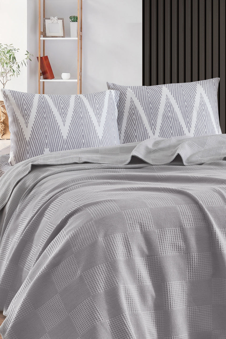 Weave K.Olivia Gri Çift Kişilik %100 Pamuk Pike Takımı