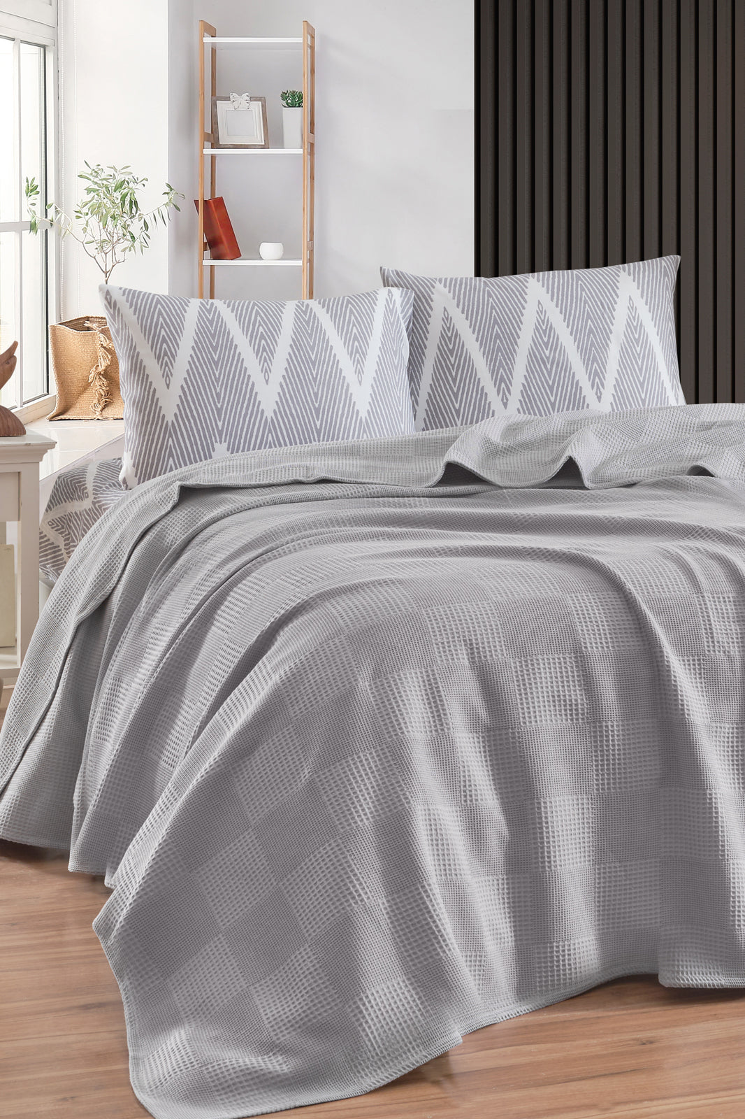 Weave K.Olivia Gri Çift Kişilik %100 Pamuk Pike Takımı