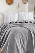 Weave Soft Line Gri Çift Kişilik %100 Pamuk Pike Takımı