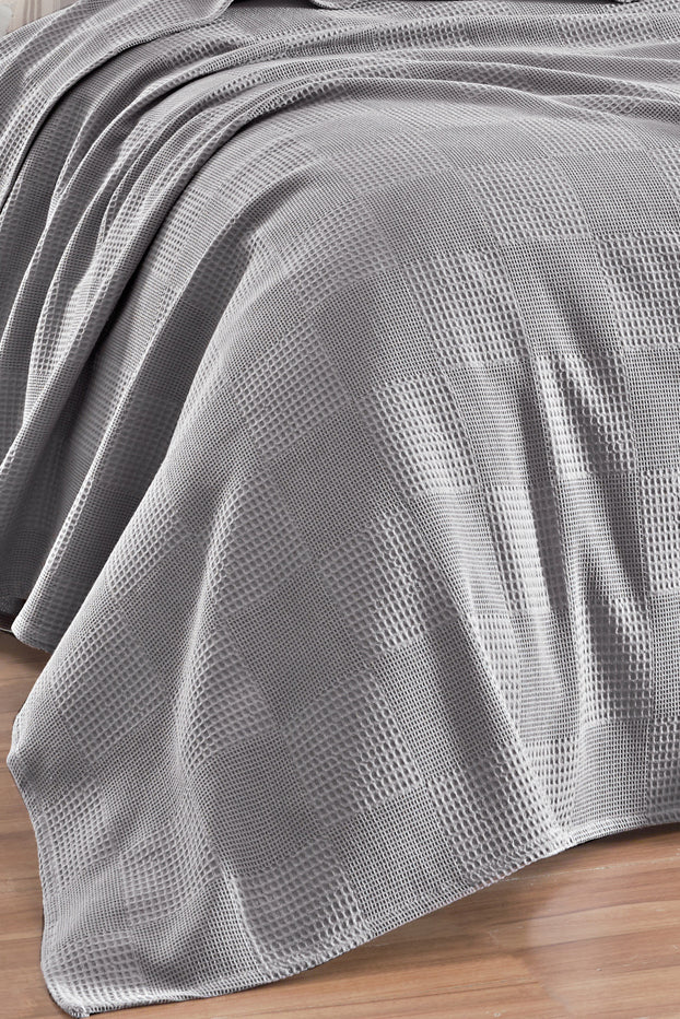 Weave Soft Line Gri Çift Kişilik %100 Pamuk Pike Takımı