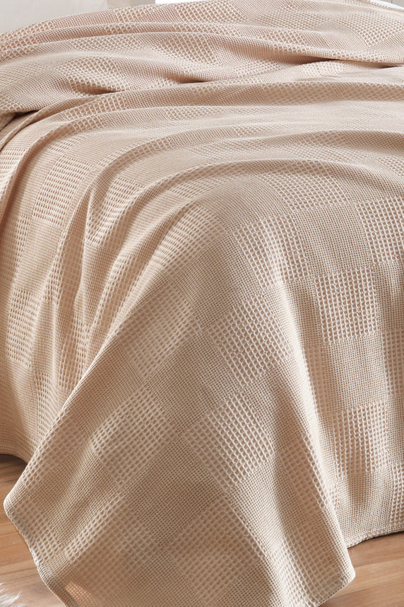 Weave Funny Bej Tek Kişilik %100 Pamuk Pike Takımı