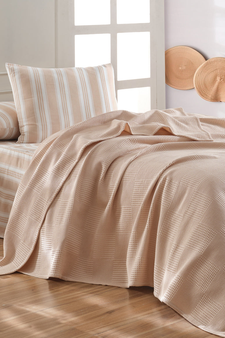 Weave Soft Line Bej Tek Kişilik %100 Pamuk Pike Takımı