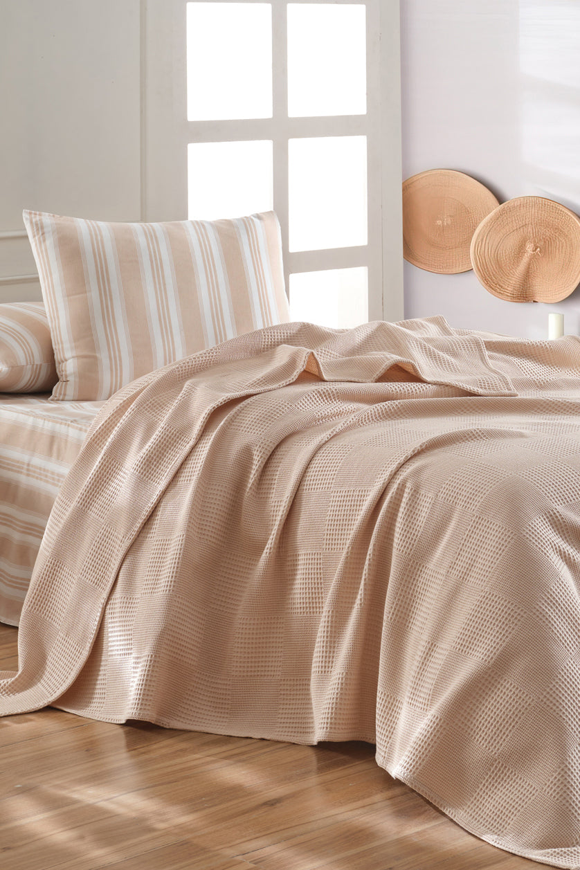 Weave Soft Line Bej Tek Kişilik %100 Pamuk Pike Takımı