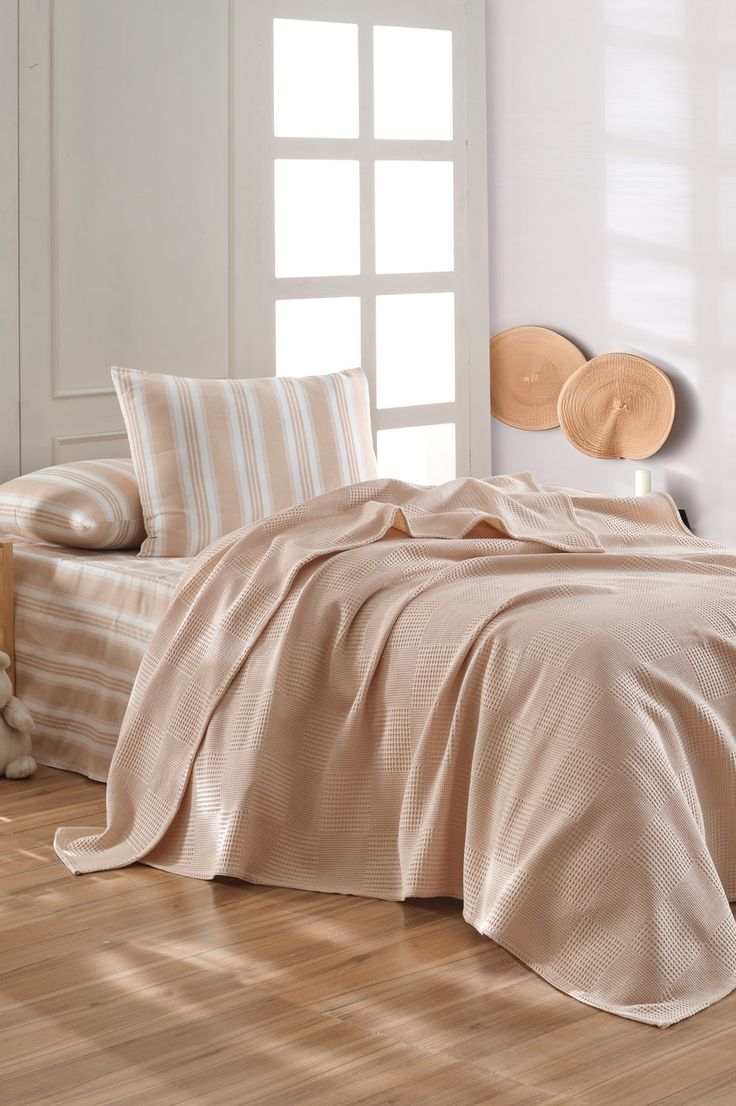 Weave Soft Line Bej Tek Kişilik %100 Pamuk Pike Takımı