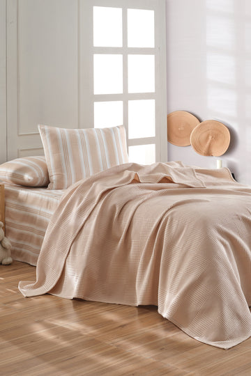 Weave Soft Line Bej Tek Kişilik %100 Pamuk Pike Takımı