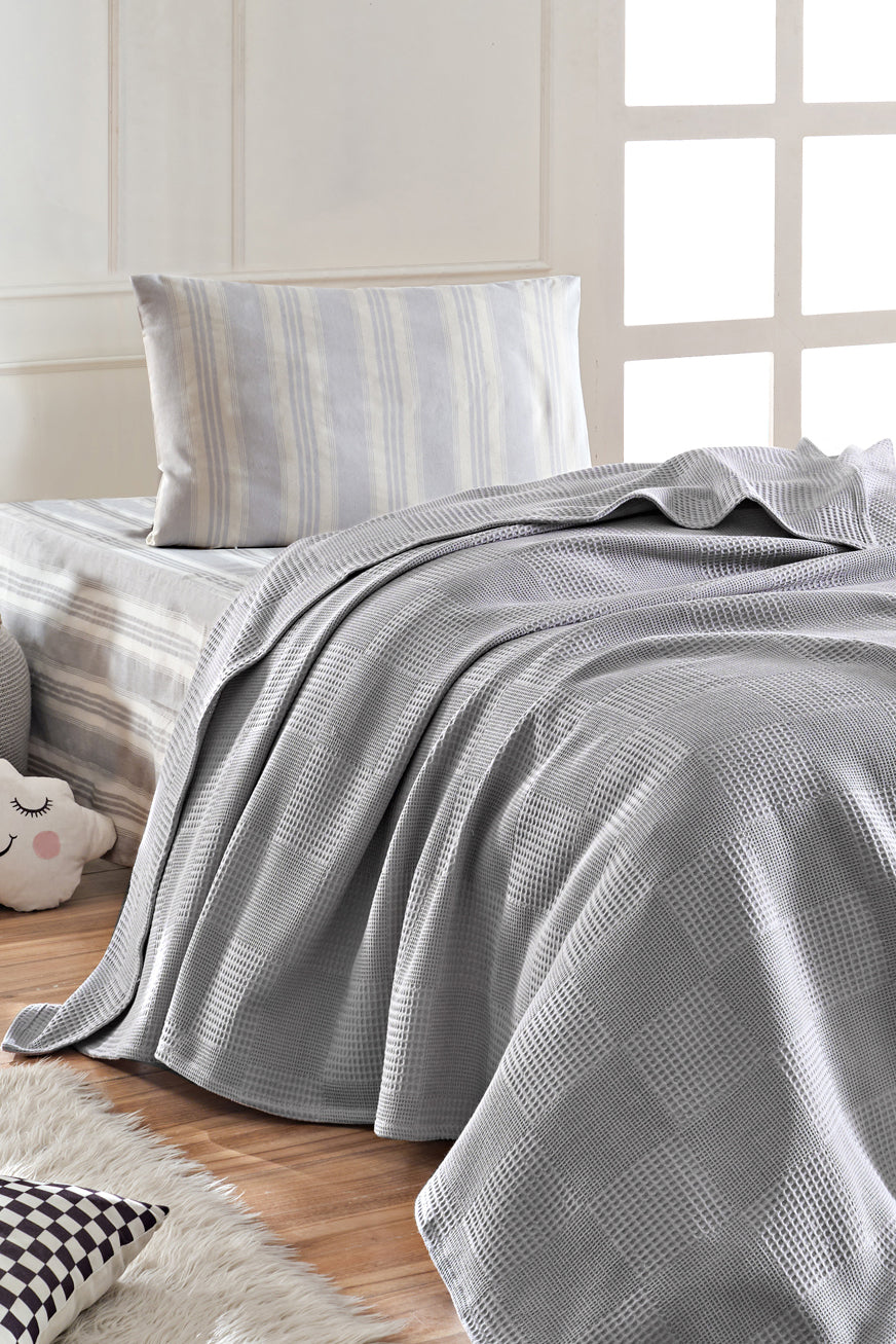 Weave Soft Line Gri Tek Kişilik %100 Pamuk Pike Takımı