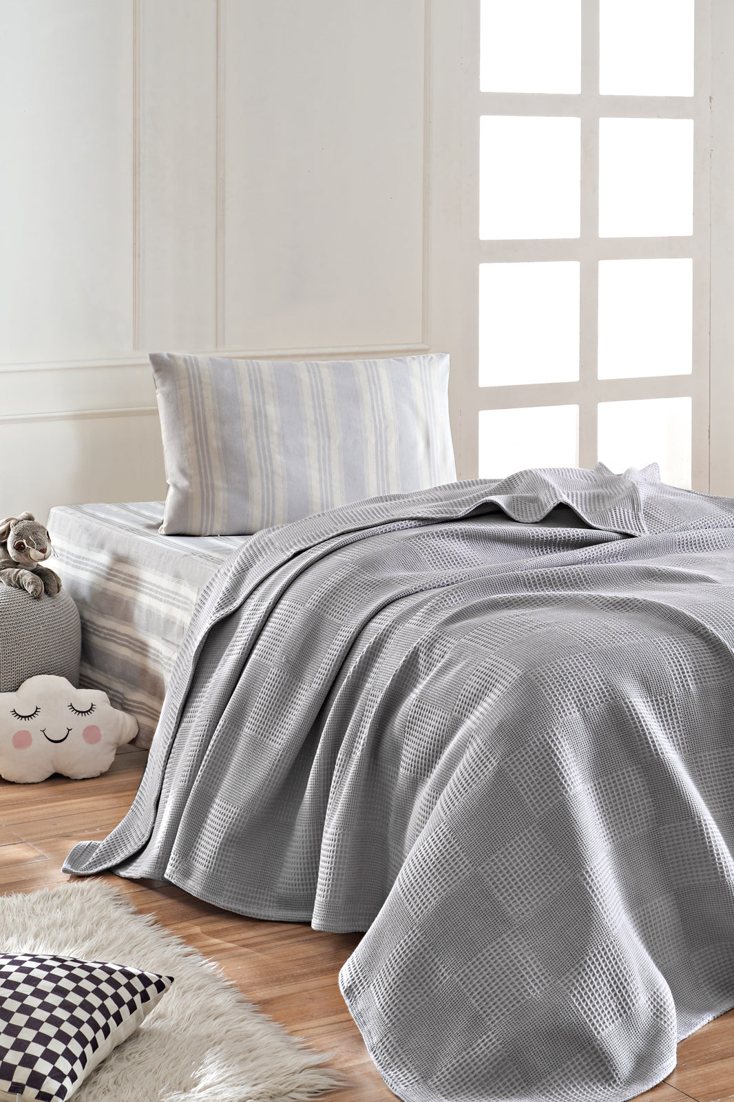 Weave Soft Line Gri Tek Kişilik %100 Pamuk Pike Takımı
