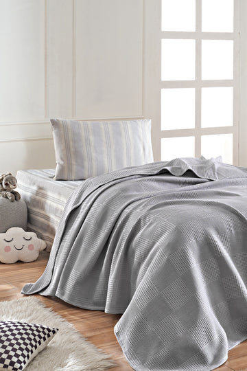 Weave Soft Line Gri Tek Kişilik %100 Pamuk Pike Takımı