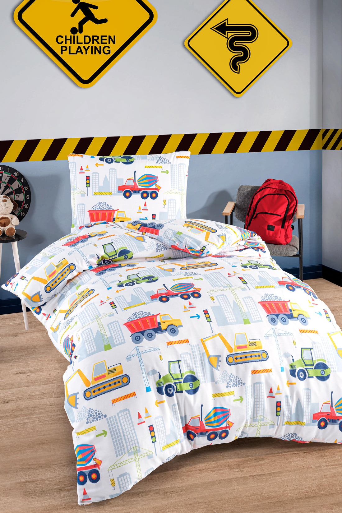 ŞantiyeParkı Beyaz Junior Tek Kişilik Nevresim Seti