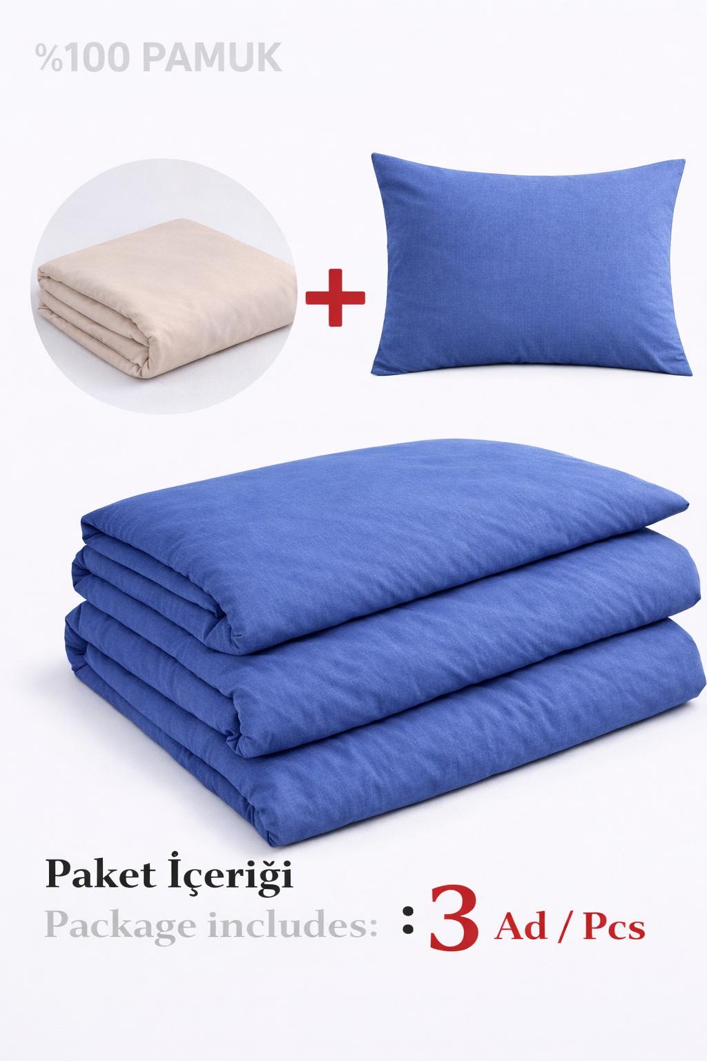 Kot Mavi Tek Kişilik %100 Pamuk Nevresim Takımı