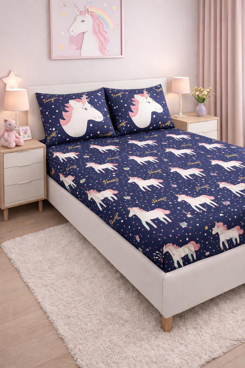 Magic Ünicorn Lacivert 160x200cm Çarşaf Seti