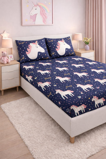 Magic Ünicorn Lacivert 160x200cm Çarşaf Seti