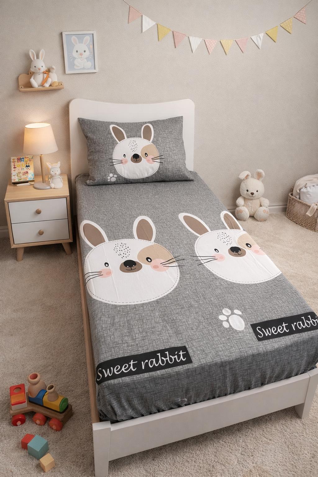 Tavşancık Kahve-Gri 100x200cm Çarşaf Seti