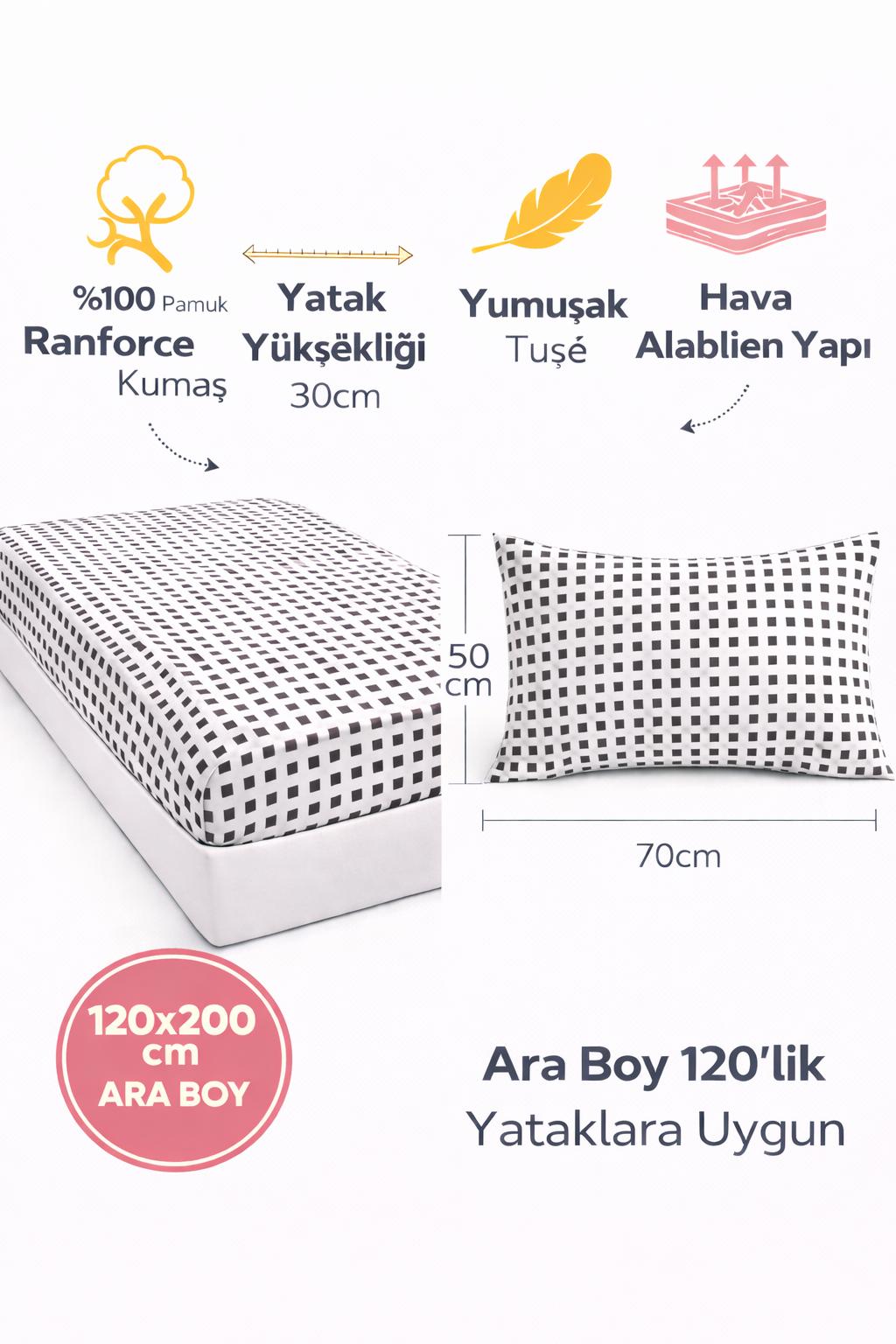 Uzay Kombin Siyah-Beyaz 120x200cm %100 Pamuk Çarşaf Seti