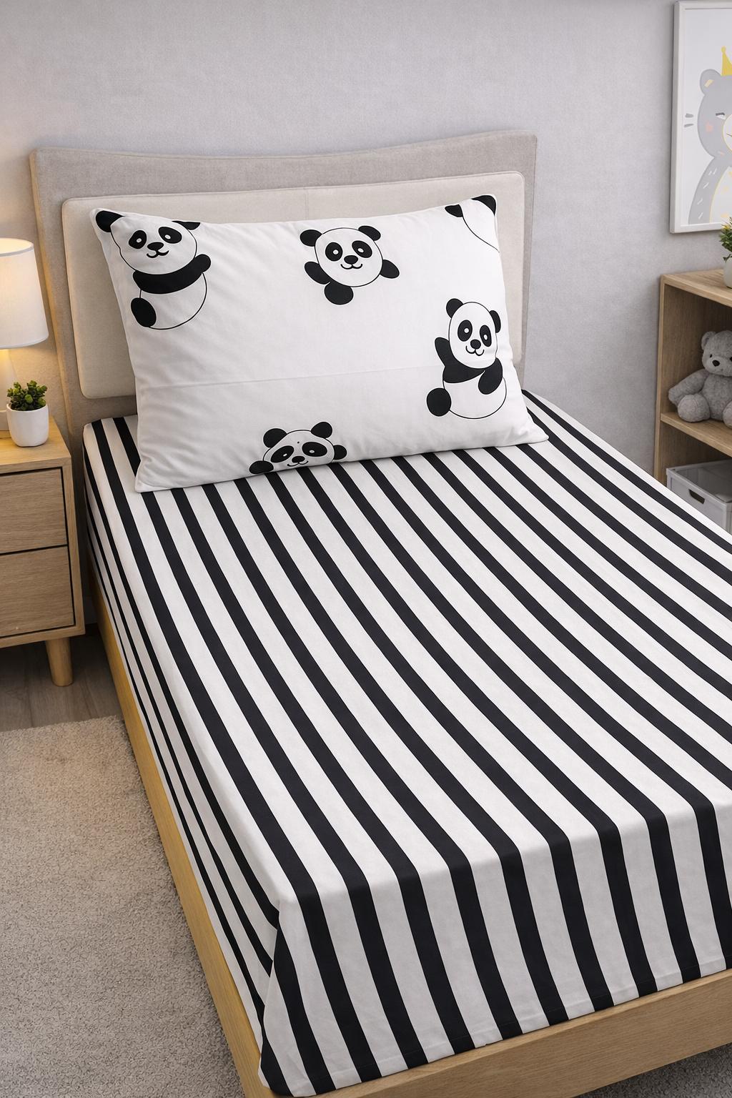 Panda Siyah-Beyaz 120x200cm Çarşaf Seti