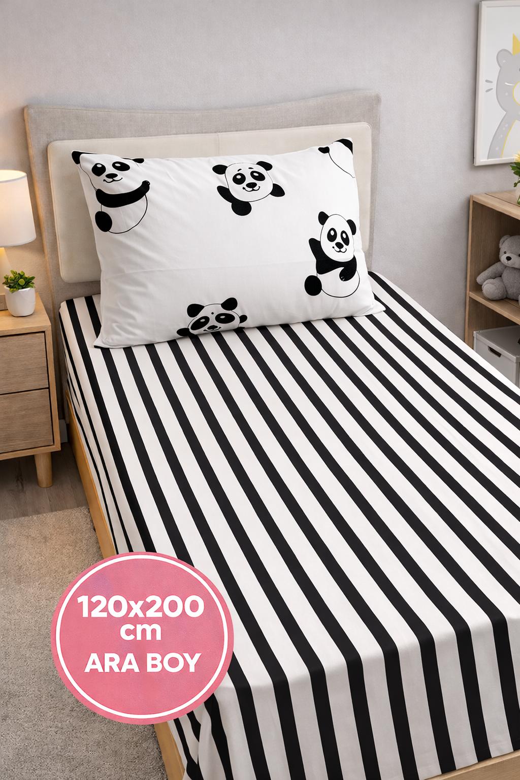 Panda Siyah-Beyaz 120x200cm Çarşaf Seti
