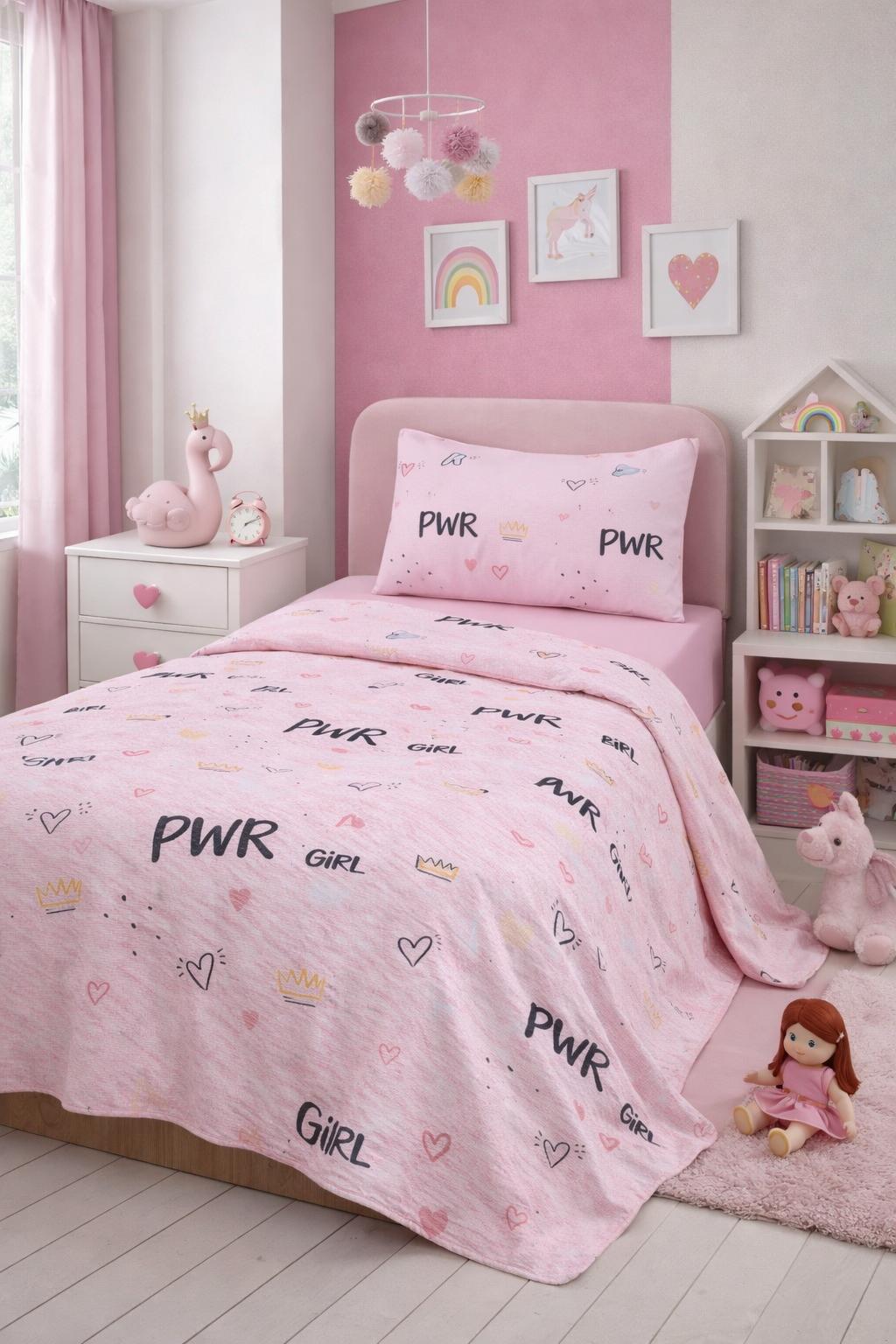 Power Pembe Tek Kişilik %100 Pamuk Pike Takımı