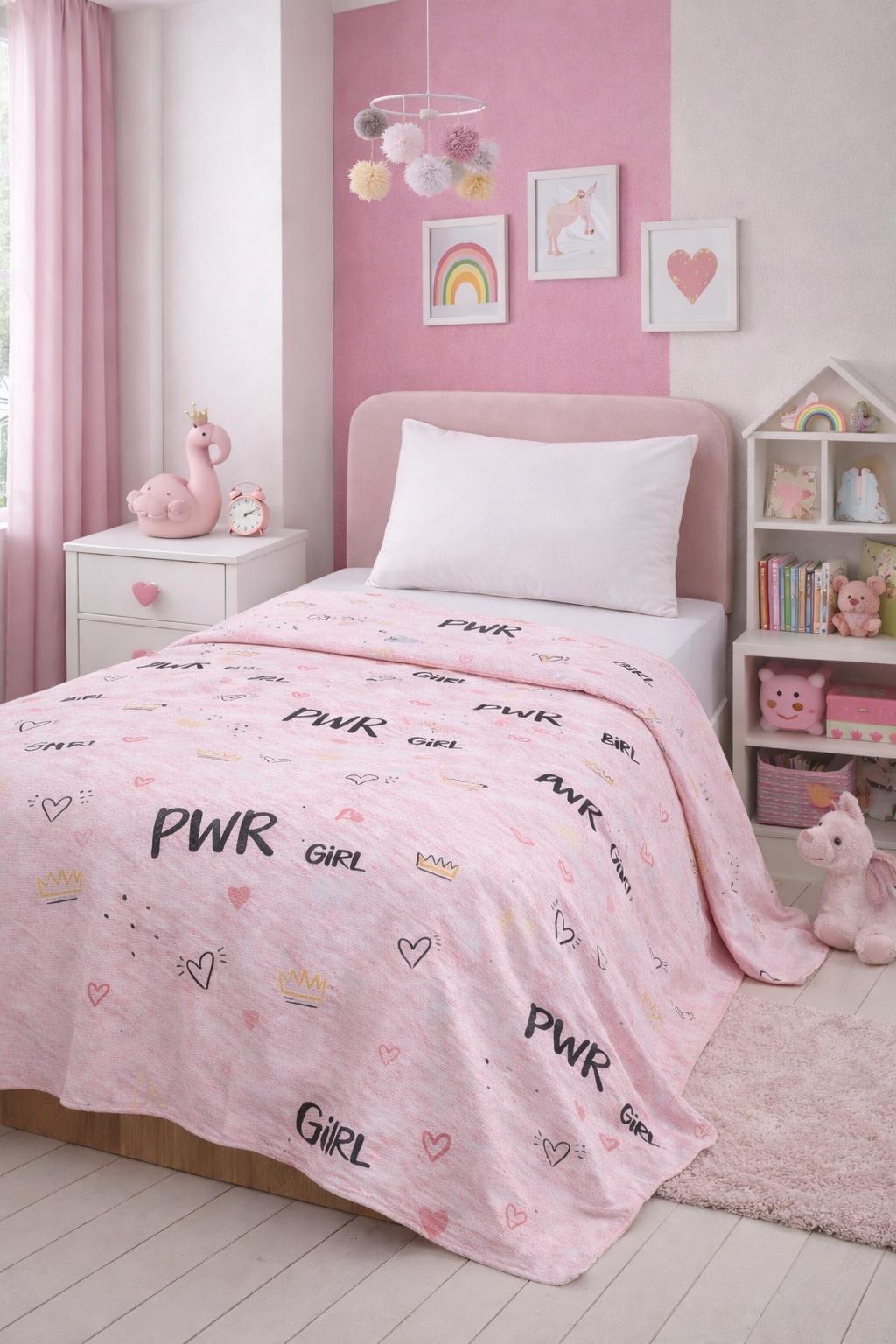 Power Pembe Tek Kişilik %100 Pamuk Pike